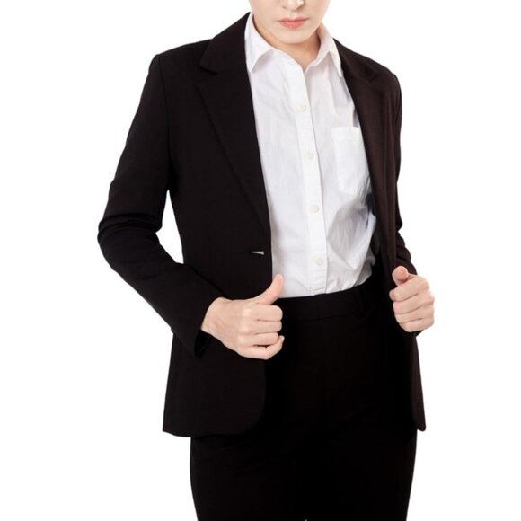 Mary Crafts Suit Jacket Blazer 12 Black Classic Wool 2 Button Pockets Washable - Picture 1 of 14